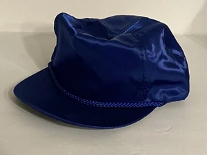 vtg Royal Blue Satin Blank Cap Hat Rope Front Zip Back  - Picture 1 of 9