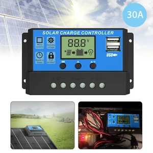 Dual USB 30A LCD RegulatorSolar Panel Battery Charge Controller 12V/24V Auto - Picture 1 of 10