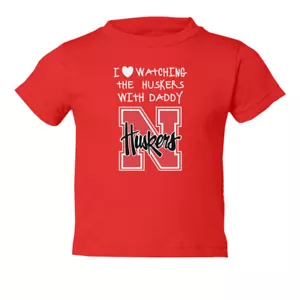 Nebraska Corn Huskers I Love Watching With Daddy Kids Toddler T-Shirt - Picture 1 of 8