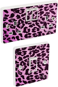 Pink Leopard Print Light Switch & Double Socket Sticker Vinyl/Skin cover sosw8 - Picture 1 of 4