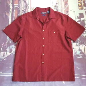 CAMPIA Burgundy Casual Button Front Shirt Mens Large L Short Sleeve Chest Pocket - Picture 1 of 5