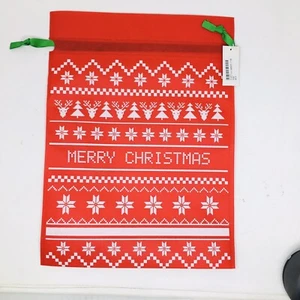 24 Merry Christmas Gift Bags Drawstring Sack Unwoven Cloth Canvas 14 x 10.5 Lot - Picture 1 of 8