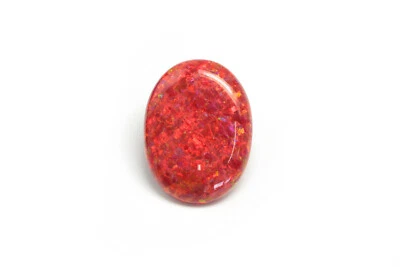6.83ct Red Opal with Orange Fire Oval Cabochon 20x15mm Resin 15% Lab Grown  - Image 1 of 3