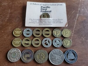 Collection 18 Vintage Transit Tokens-Coins, Washington DC, Arizona - Picture 1 of 2