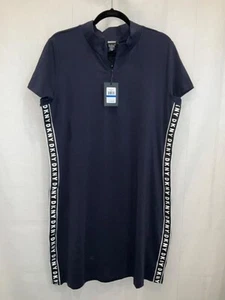 DKNY Navy Blue Short Sleeve Dress With Logo Side Tape & Half Zip Closure size XL - Picture 1 of 5
