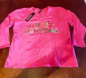 Berek Womens Merry Christmas Pink Long Sleeve Top Sequin embellishments V neck - Picture 1 of 8