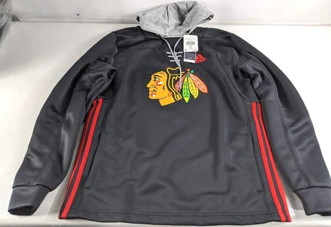 Adidas Men's NHL Chicago Blackhawks Skate Lace Hoodie Hoody Sweatshirt *NEW* Cover