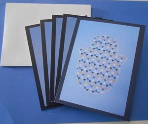Von mir entworfen ~ leere Notizkarten innen ~ Packung (4) Hamsa/Chamsa mit jüdischen Sternen - Bild 1 von 3