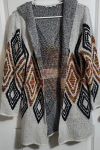 Woven Heart Western Geometric Print Hooded Knit Shacket Cardigan L Womens - Picture 1 of 7