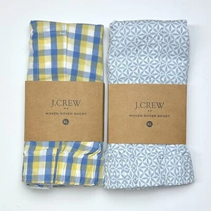 Calzoncillos boxer tejidos J Crew para hombre XL 2 azul amarillo guinga estampado geo pétalos - Imagen 1 de 3