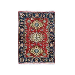2'x3' Rich Red Karjihooz Geometric Medallions Wool Hand Knotted Mat Rug R84980 - Picture 1 of 7