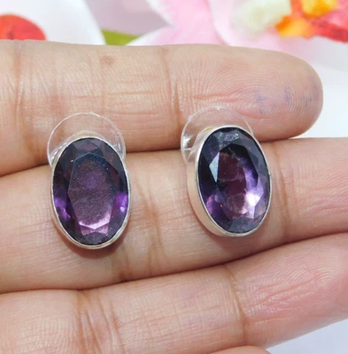 Orecchini a perno al quarzo ametista pendenti goccia argento sterling placcat... - Immagine 1 di 4