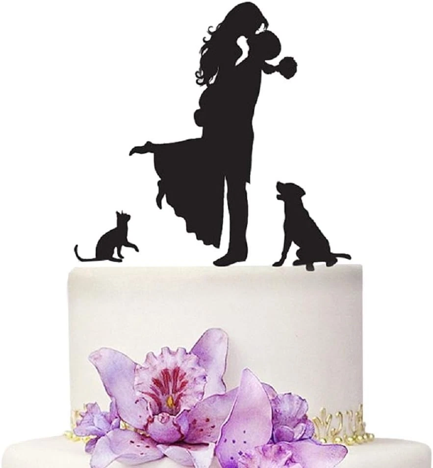 Toppers para pasteles de boda novia y novio con perro y gato animal negro 6,7 x 3,9  Foto 1 de 1