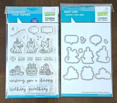 2025 Lawn Fawn Stamptember Purrfect Birthday -Conjunto de selos e matrizes -Selo Simon Says - Imagem 1 de 4