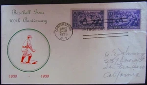 US, 1939 BASEBALL CENTENNIAL FDC, SCOTT #855, FARNAM CACHET OF INFIELDER - Picture 1 of 4