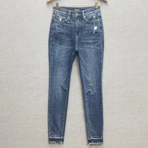 Judy Blue Skinny Fit Jeans Used-Look ausgefranster Saum dunkle Waschung Damengröße 1 25 - Bild 1 von 16
