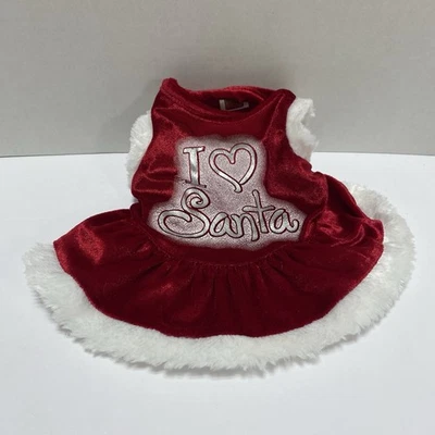 Dog Christmas Dress, Dog Outfit, Pet Clothes XS Red I Love Santa Faux Fur - Image 1 of 4