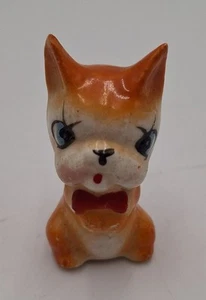 Keramik rote Fliege anthropomorphe französische Bulldogge Mini Figur Vintage süß - Bild 1 von 5