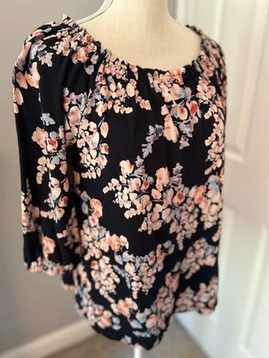 J. JILL~MEDIUM PETITE~TOP JERSEY FLORAL AZUL Y ROSA-BLUSA MANGA 3/4~MP Foto 1 de 4