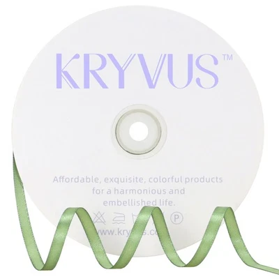 Sage Green Satin Ribbon 1/4 inch X Continuous 100 Yards, Single Face Polyester - Image 1 of 4