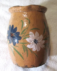Primitive Antique 19thC Folk Art Hand Painted Pottery Pitcher - Picture 1 of 13