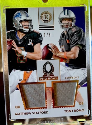 2016 Panini Encased Tony Romo + Matthew Stafford Pro Bowl Number Patch 1/5 - Image 1 of 4