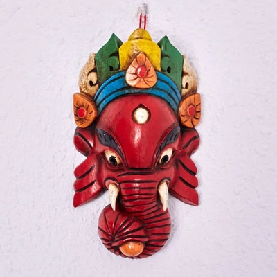 Handcrafted Wooden Ganesha Mask | Spiritual Wall Art Decor - Image 1 of 3