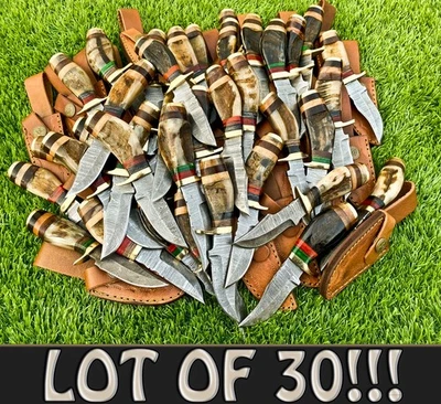 Лот из 30 6 «ручной работы Дамаск лезвие гудок США охотничий лагерь нож комплект EDC ножны - Изображение 1 из 4