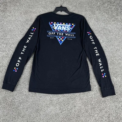 Camisa de Skate VANS Masculina Grande Preta Azul Fora da Parede Estampa Manga Longa - Imagem 1 de 4