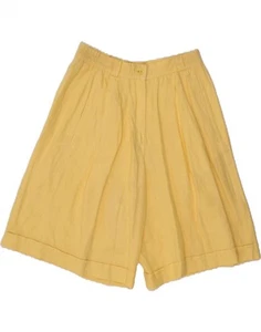 VINTAGE Womens High Waist Casual Shorts UK 16 Large W30 Yellow Linen AN03 - Picture 1 of 3