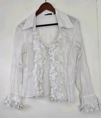 Blusa Le Caviar Mujer M Blanca Arrugada Encaje Volantes Steampunk Romántica Campesina Foto 1 de 4