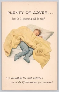 Prudential Insurance Advertising Postcard Plenty of Cover Child Sleeping Bed - Picture 1 of 3