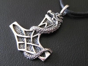 Thors Hammer mit Drache massiv Silber 925 er Ketten Anhänger Wikinger / x206 - Bild 1 von 10