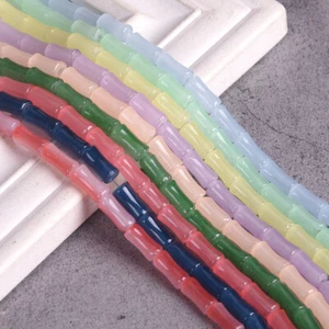 20pcs Bamboo Tube Shape 12x6mm Imitated Jade Glass Loose Bead For Jewelry Making - Picture 1 of 14