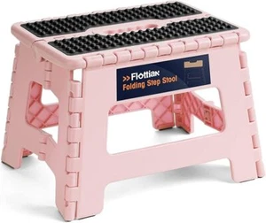 Folding Step Stool 300lbs, Non-Slip Portable Plastic Stool, Pink - Picture 1 of 5