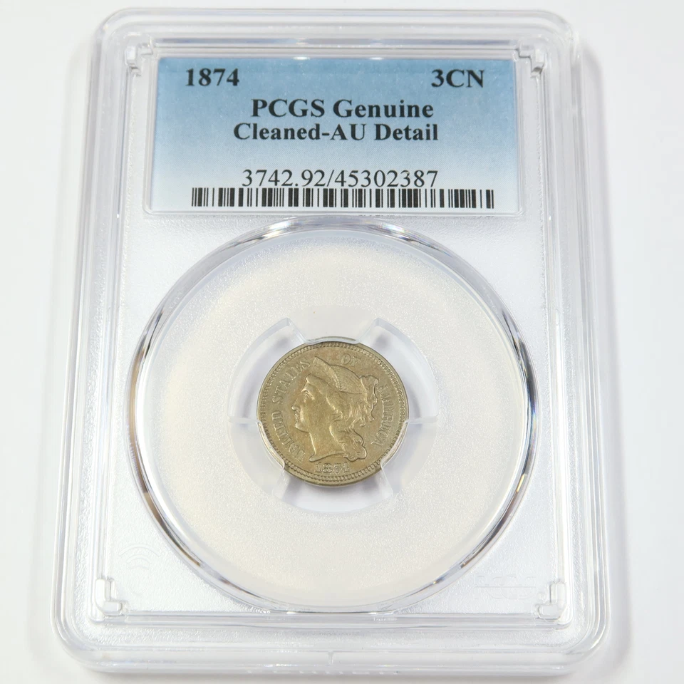 1874 PCGS AU Detail - Three Cent Nickel - 3c US Coin #46072A - Image 1 of 2