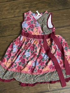 Matilda Jane Size 8 Fall Bouquet Dress burgundy pink floral Choose Your Own Path - Picture 1 of 4