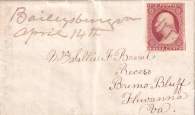aprox. 1853 Baileysburg Surry County Virginia m/s en carta parcial de Ann Gray Foto 1 de 4