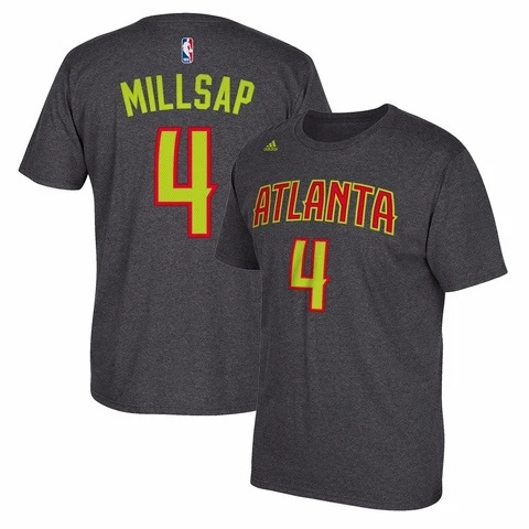 Paul Millsap Atlanta Hawks NBA Adidas Grey Name & Number Faux Stitch T-Shirt Cover