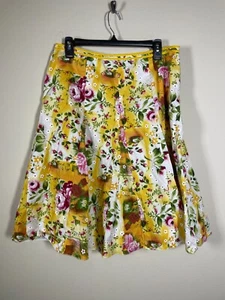Lapis Women's Yellow Floral Midi Skirt Medium Cotton Blend A-Line Party - Picture 1 of 5