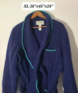 Vintage 80s/90s LL Bean Blue/Green Fleece Men's XL Bath Robe Made in USA - Picture 1 of 4