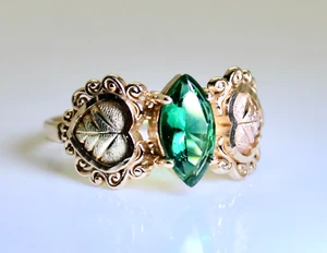 Gorgeous 10K Rose Yellow & Green Solid Gold 1 Ct Marquise Sim Emerald Ring - Picture 1 of 5