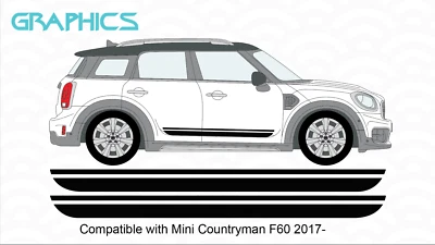 Adatto per Mini Countryman F60 2017 - Set grafica decalcomania a righe laterali stile TUTTI4 JCW - Immagine 1 di 3