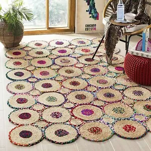 Rug Jute & Cotton Square Braided Style Floor Area Carpet Modern Living Room Rug - Picture 1 of 7