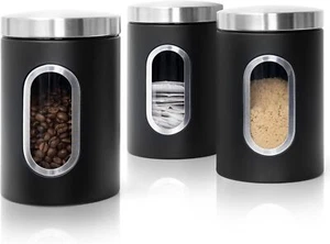 Elite Chef Tea Coffee Sugar Canisters Set 3Pack Stainless Steel Kitchen Canister - Picture 1 of 3