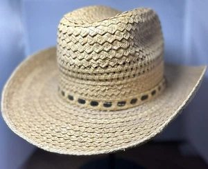 Genuine Palm Braid Straw Cowboy Hat 3 1/2” Brim Unisex Size 7 Medium - Picture 1 of 6