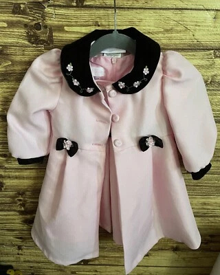 Bonnie Baby Pink With Brown Trim Girl Dress And Coat - 12 Months - Image 1 of 2