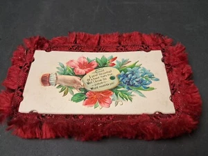 Vintage Antiguo Victoriano 5"x3" Tarjeta Troquelada Rosas Flecos a Mano - Imagen 1 de 3