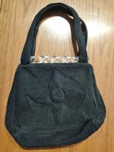 Purse Black Cord Ribbed Texture Handbag VTG Eq. Genuine CorSe' 1960s Mid Century - Picture 1 of 12