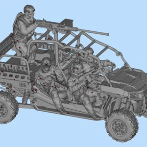 Hot US light assault vehicle with machine gun, 5 soldiers, resin 3D 1/144 - Picture 1 of 9